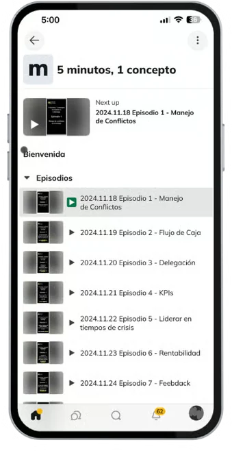 Podcast 5 minutos, 1 concepto dentro de la plataforma