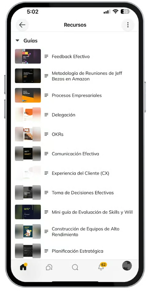Biblioteca de recursos dentro de la plataforma
